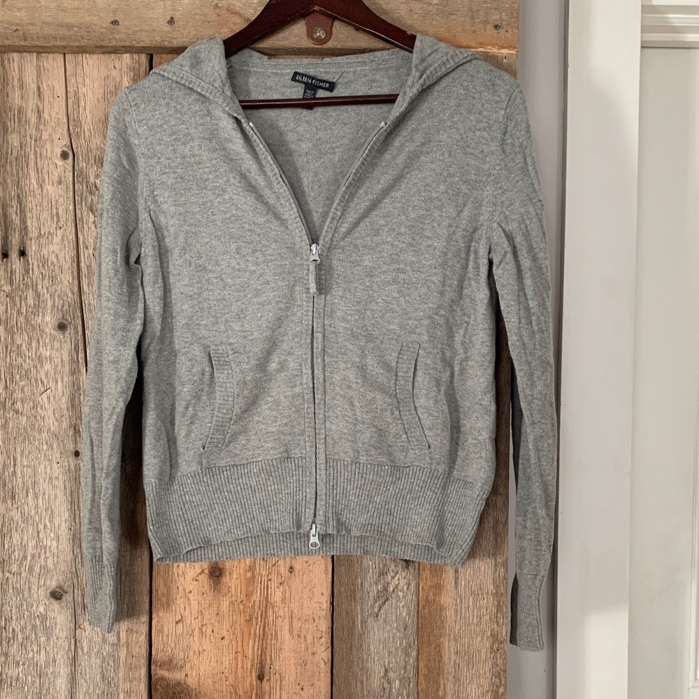 Eileen Fisher Light Gray Zip-Up Hoodie